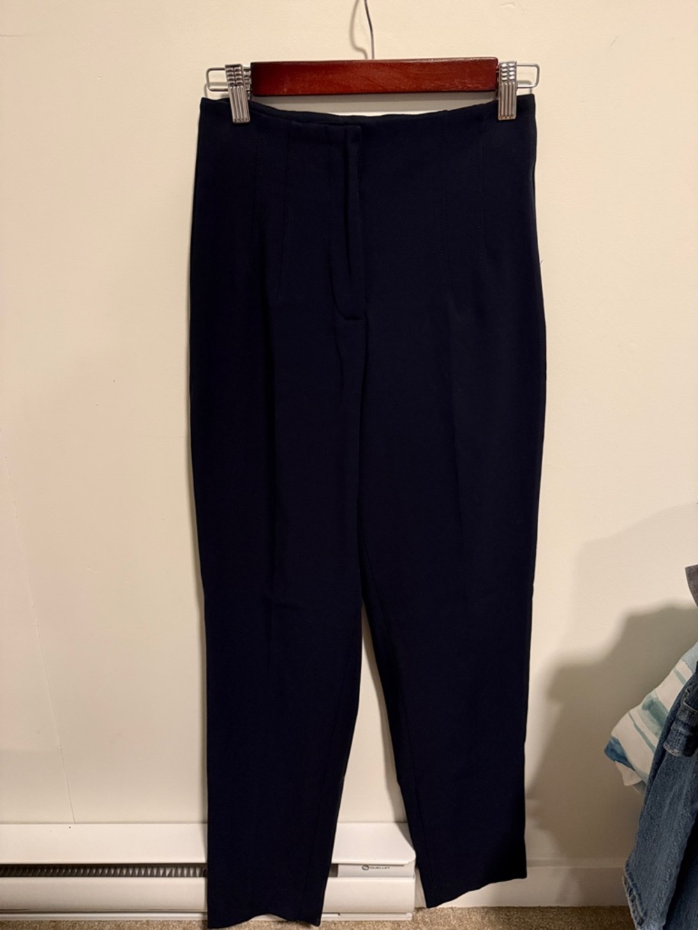 Zara Navy High-Waist Tailored Trousers